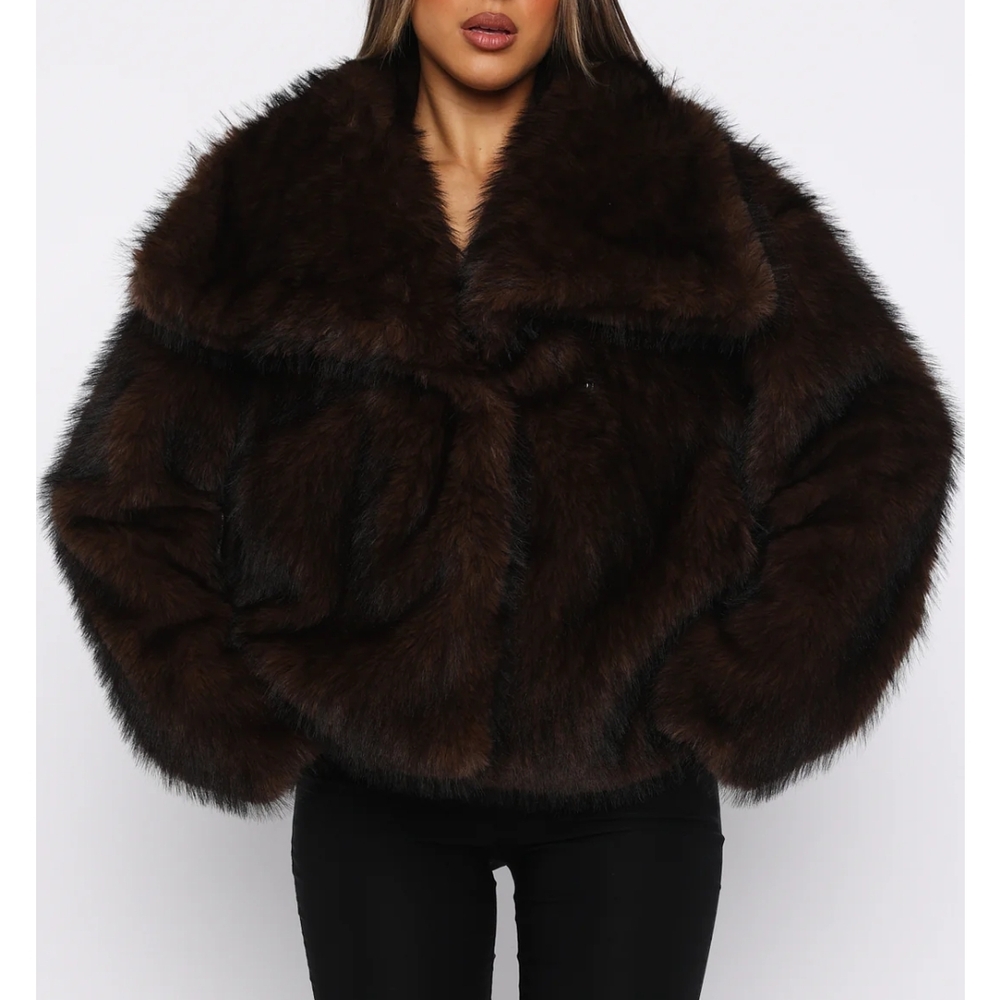 Luxurious Brown Faux Fur Coat